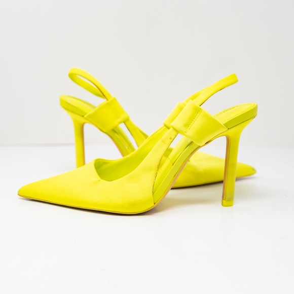 Zara Fabric Wrapped Pointed Toe Slingback High Heels Shoes Neon Yellow 7 - Picture 1 of 4